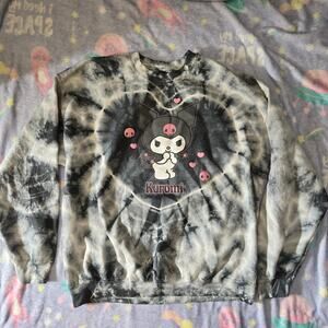 Kuromi by Sanrio Black Tie Dye Crewneck Sweatshirt Sweater Size Large